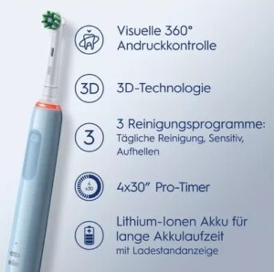 Електрична зубна щітка Braun  Cross Action Oral-B Pro 3 3770 Cross Action +3 насадки - Зображення 2