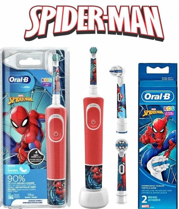 Электрическая зубная щетка дитяча Braun Oral-B Stages Power D100 Spiderman + дополнительные насадки