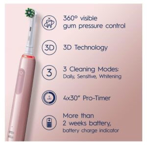 Електрична  зубна щітка  Braun Oral-B Pro3 3400N Sensitive Clean Pink - Зображення 4