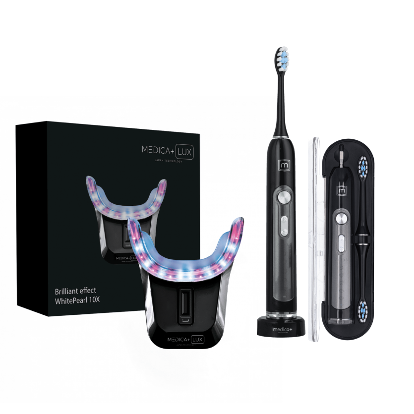 Набір Ультразвукова зубна щітка Medica+ PROBRUSH 9.0 black + Відбілювальна капа для зубів Medica+ WhitePearl 10X Black Набір Ультразвукова зубна щітка Medica+ PROBRUSH 9.0 black + Відбілювальна капа для зубів Medica+ WhitePearl 10X Black