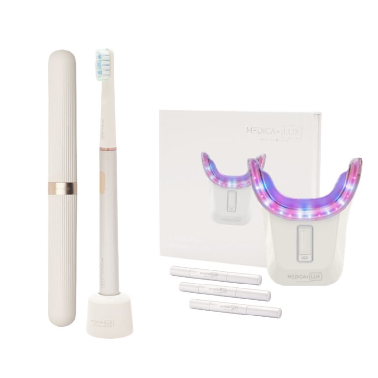 Набор отбеливающей капы для зубов Medica+ WhitePearl 10X White + Отбеливающая звуковая зубная щетка Medica+ Lux 10Х Portable