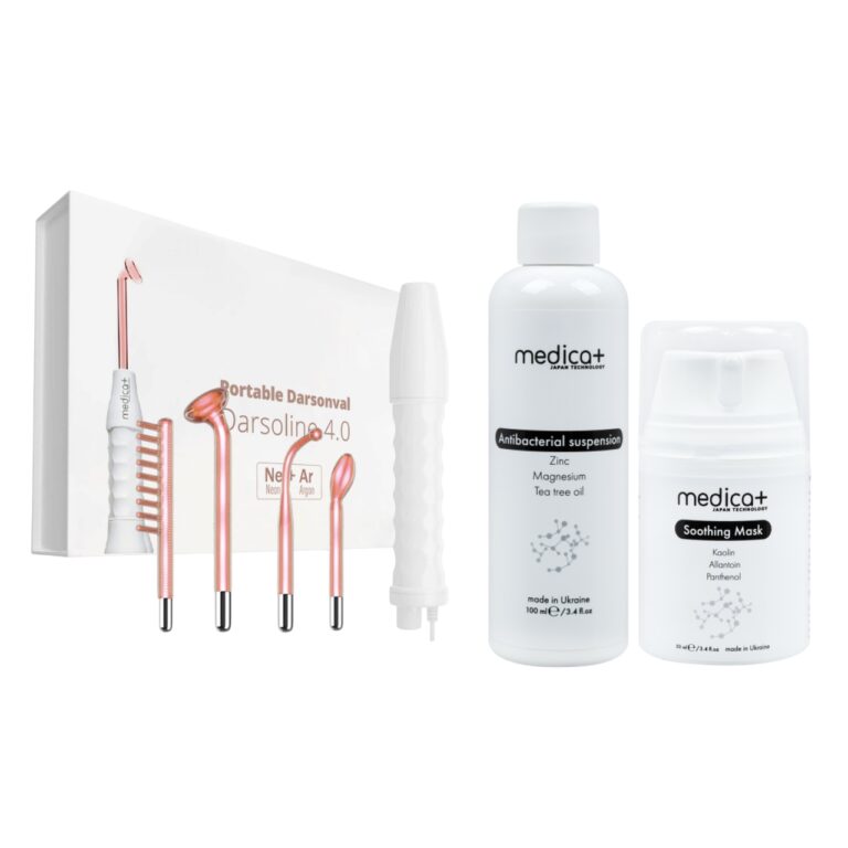 Набір Портативний дарсонваль DARSOLINE 4.0 + Суспензія Antibacterial suspension + Заспокійлива маска для обличчя Soothing Mask