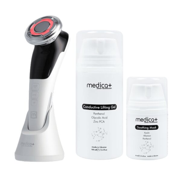 Набір Мікрострумовий RF Lifting Масажер для обличчя Skin Lifting 7.0 White + Струмопровідний гель + Заспокійлива маска для обличчя