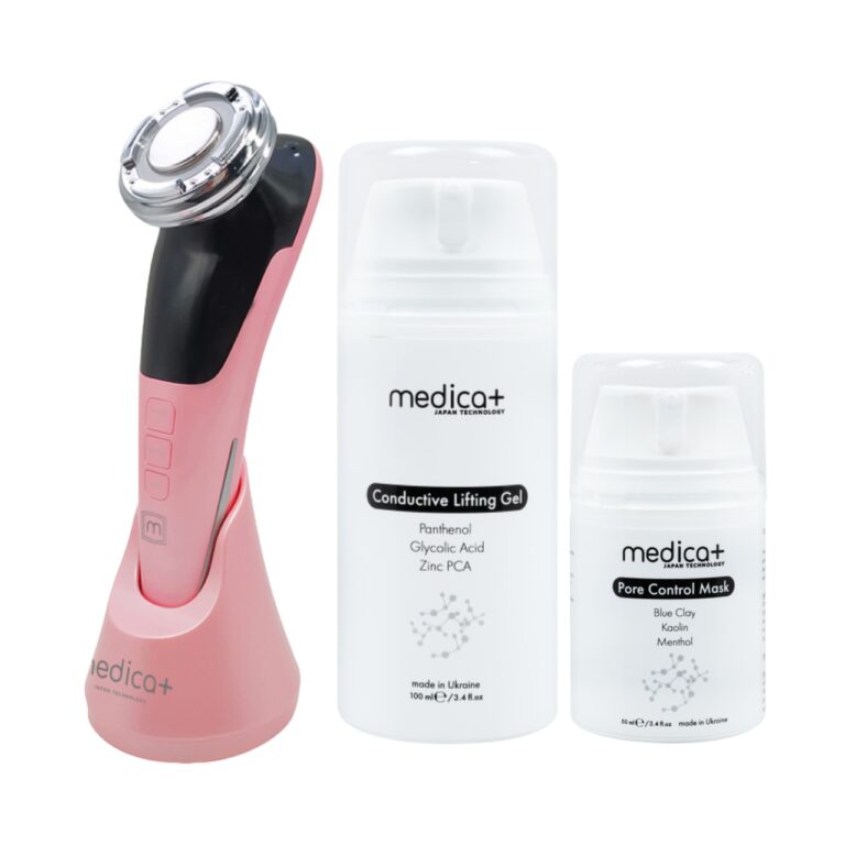 Набір Мікрострумовий RF Lifting Масажер для обличчя Skin Lifting 7.0 Pink + Струмопровідний гель + Порозвужувальна маска для