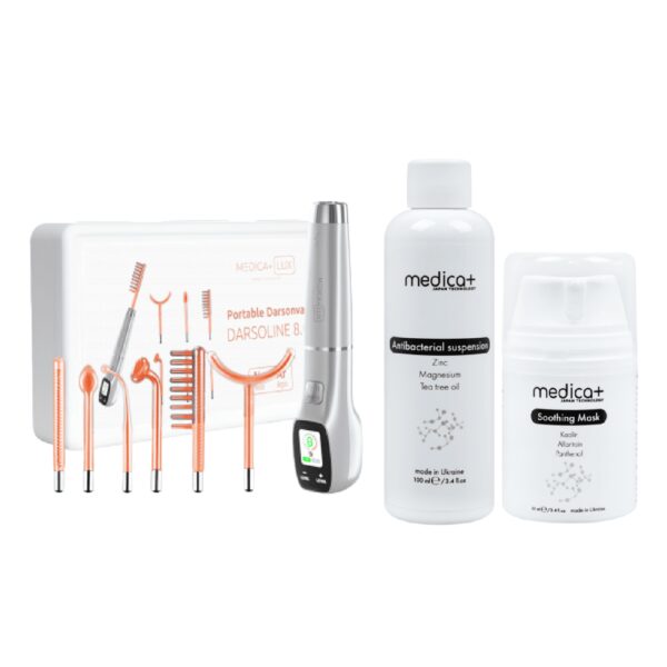 Набір Апарат Дарсонваль Lux Darsoline 8.0 +  Антибактеріальна суспензія Antibacterial suspension + Заспокійлива маска Soothing