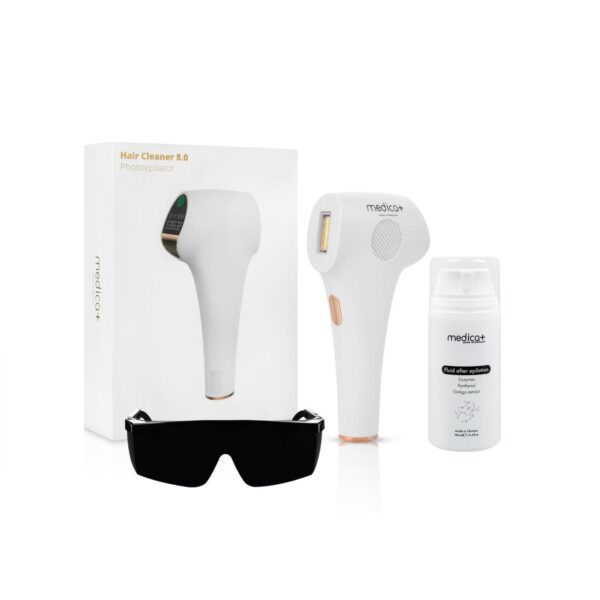 Набір для фотоепіляції MEDICA+: Фотоепілятор 8.0 + Захисні окуляри + Флюїд після епіляції